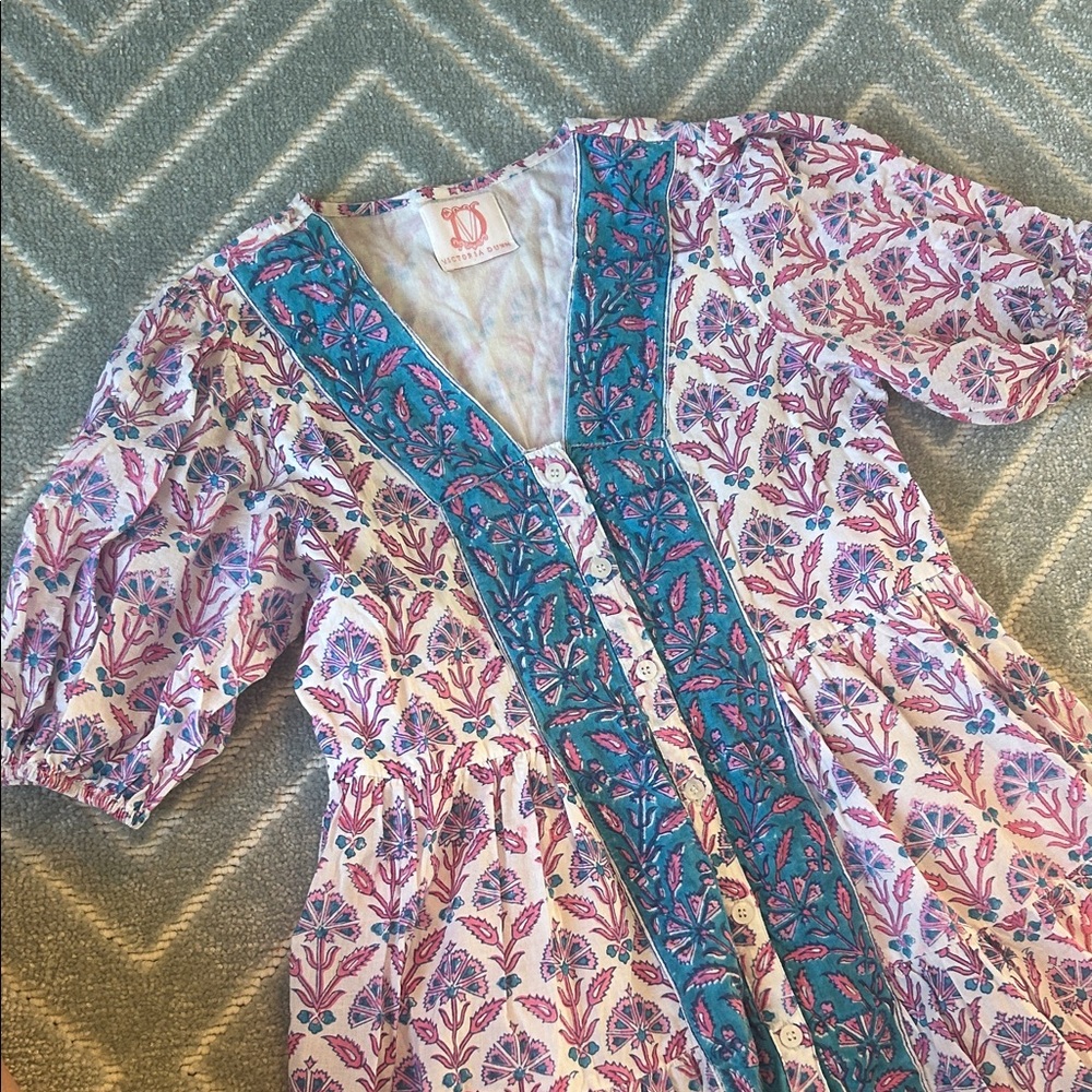 Victoria Dunn Teal and Pink Floral Dress
